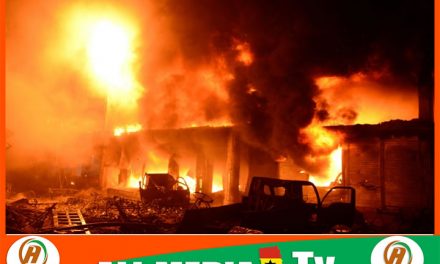 shops burn at Hong Kong market near makola