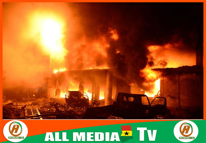 shops burn at Hong Kong market near makola