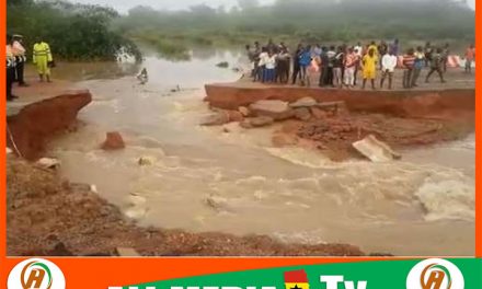 C/R: Commuters, drivers stranded as flood divides road at Akomfode