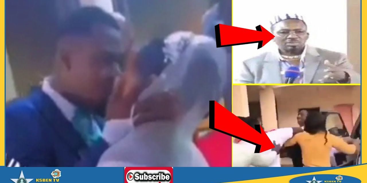 video:A pastor knocks a man in the head while he is kissing his bride on their wedding day.