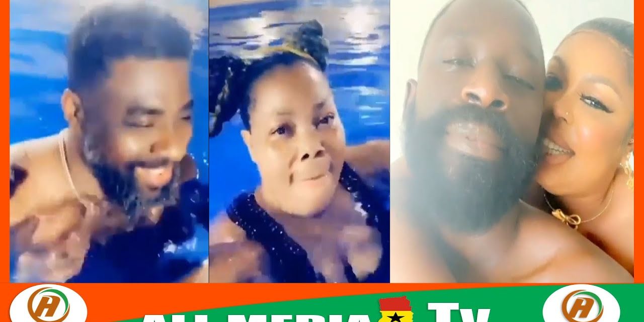 Agradaa chopping love in a pool with husband whiles reciting Isaiah 44