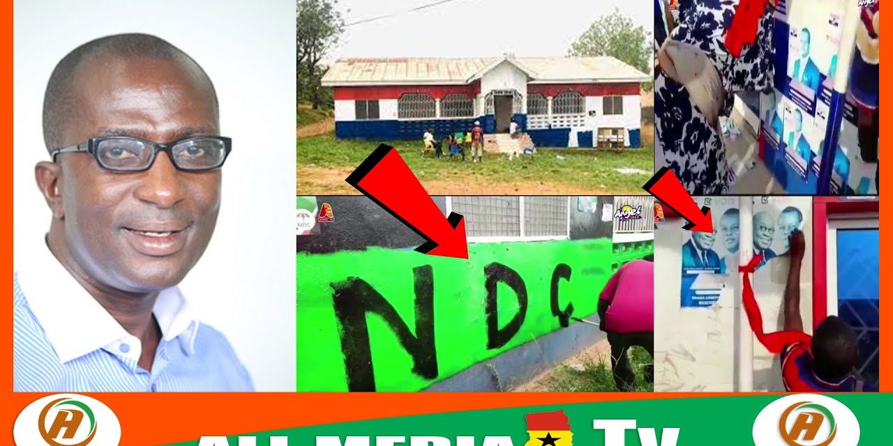 NPP office in fomena painted NDC by angry NPP youth