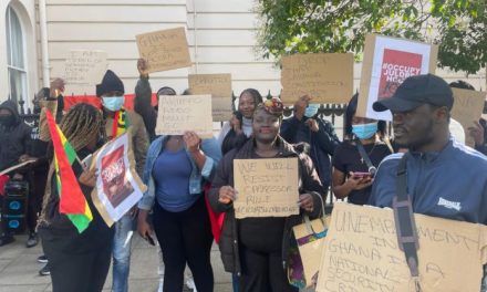 #OccupyJulorbiHouse protesters in London are rebuffed by Ghana’s High Commissioner to the UK.